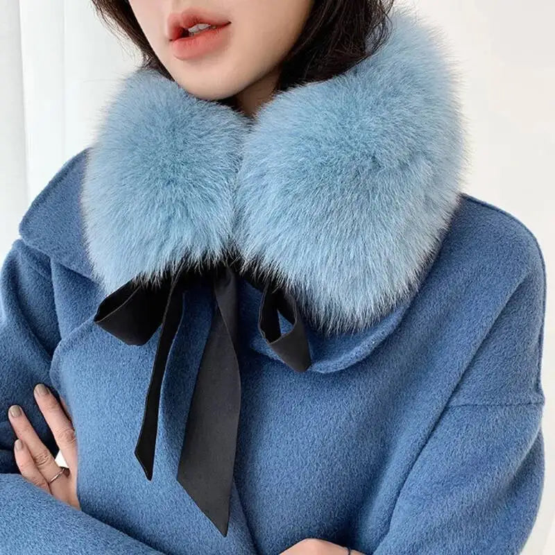 Luxury Winter 100% Real Fox Fur Scarf Women Neck Keep Warm Natural Fox Fur Square Collar Coat Hooded Warm Scarves Ladies